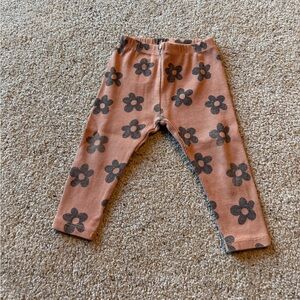 Zara Kids Ribbed Leggings - Rust with Black Floral Print